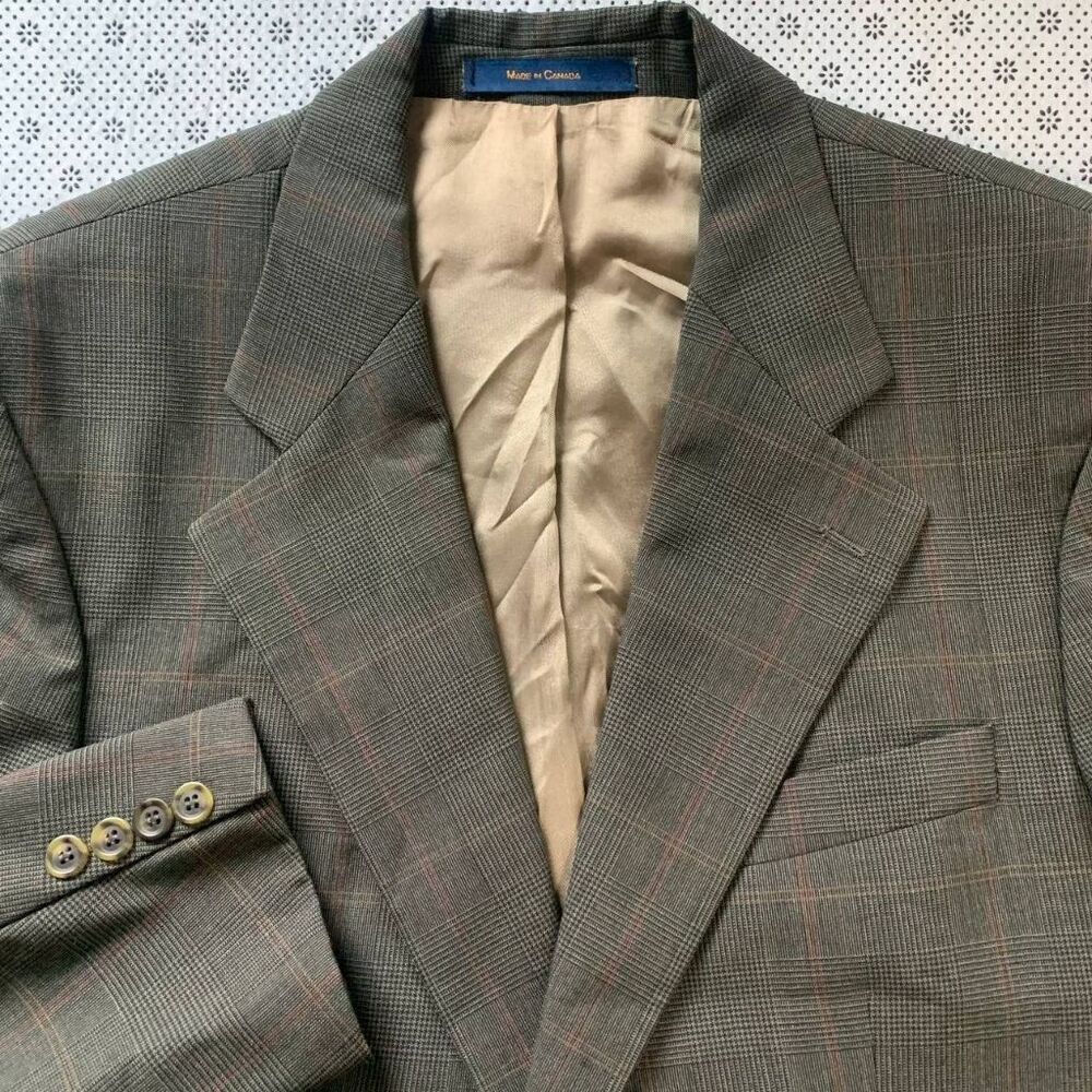 VTG Chaps Ralph Lauren Pure Wool Glen Plaid Blazer 40R Sport Coat Made in Canada